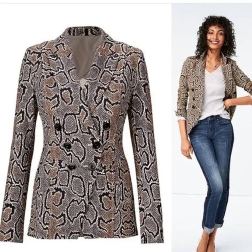 CAbi 3733 rayon blend Python Snake Blazer Brown Black size 14